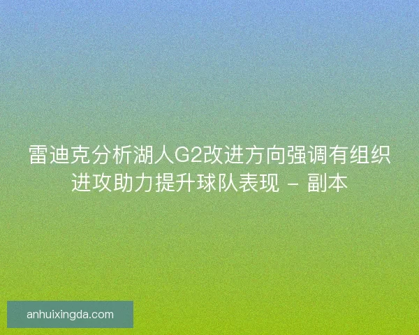 雷迪克分析湖人G2改进方向强调有组织进攻助力提升球队表现 - 副本